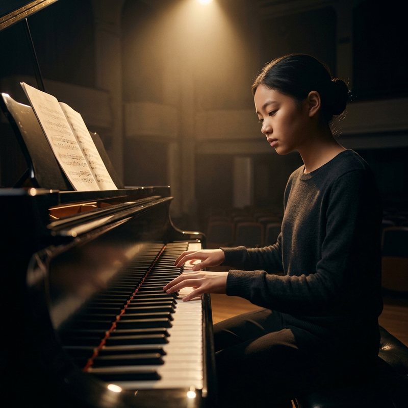 Student playing piano during a private piano lesson